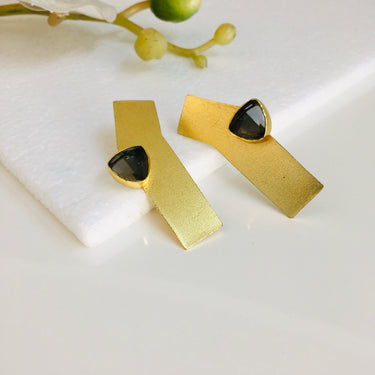 Gold Petal Triangle Stone Earrings Zayn Luxury Jewellery